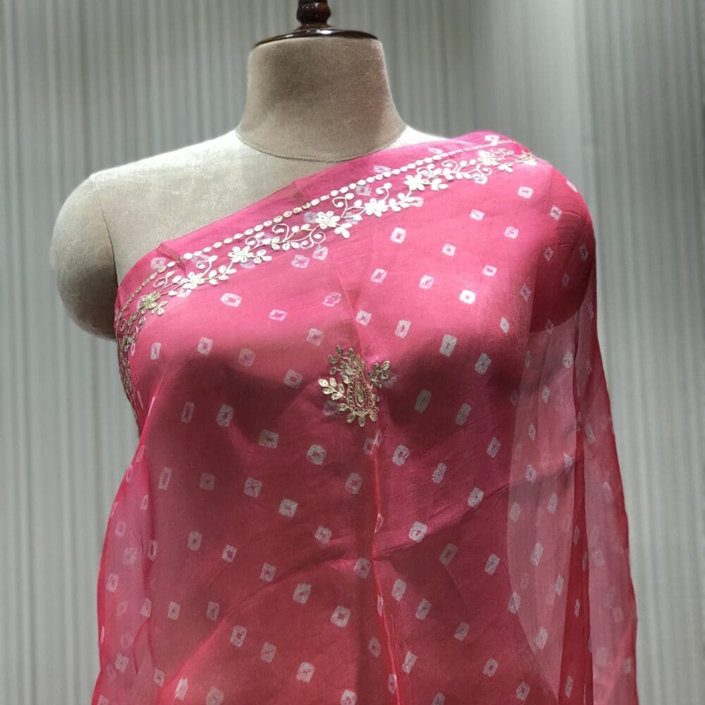 STC1666-ORGANZA SILK LEHARIA BANDHEJ WITH PITTON WORK DUPATTA-STC1666-1 Leharia Bandhej Dupatta | Organza Silk