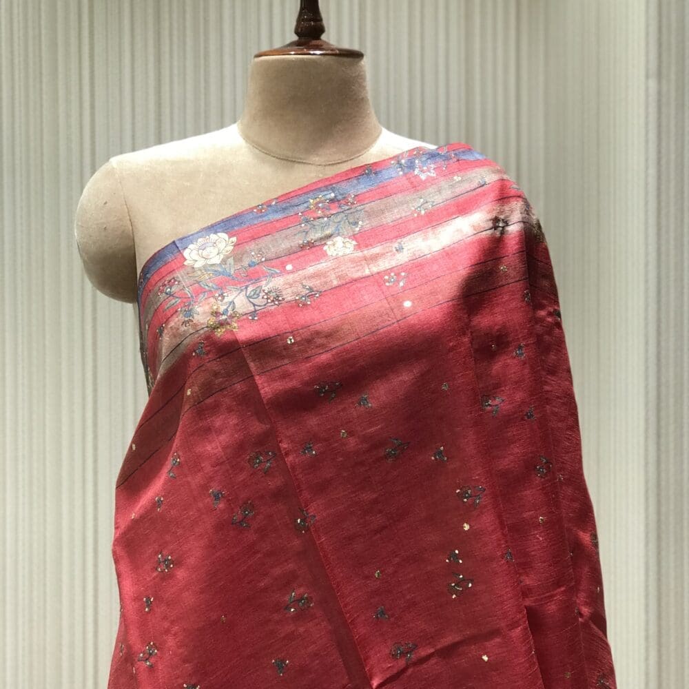 STC2138-TASSAR SILK PRINTED WITH MUKAISH WORK DUPATTA-STC2138-1 Printed Mukaish Dupatta | Tussar Silk