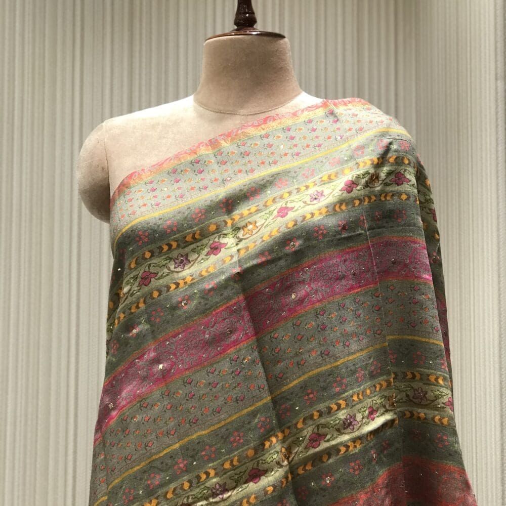STC2158-TASSAR SILK PRINTED WITH MUKAISH WORK DUPATTA-STC2158-1 Printed Mukaish Dupatta | Tussar Silk