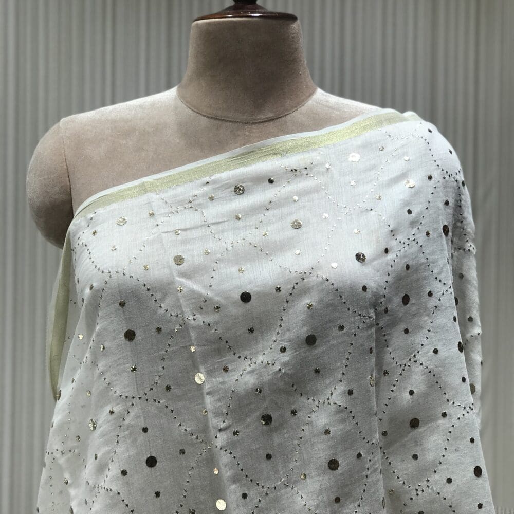 STC2856-CHANDERI SILK MUKAISH DYEABLE DUPATTA-STC2856-4 Mukaish Dupatta | Chanderi Silk
