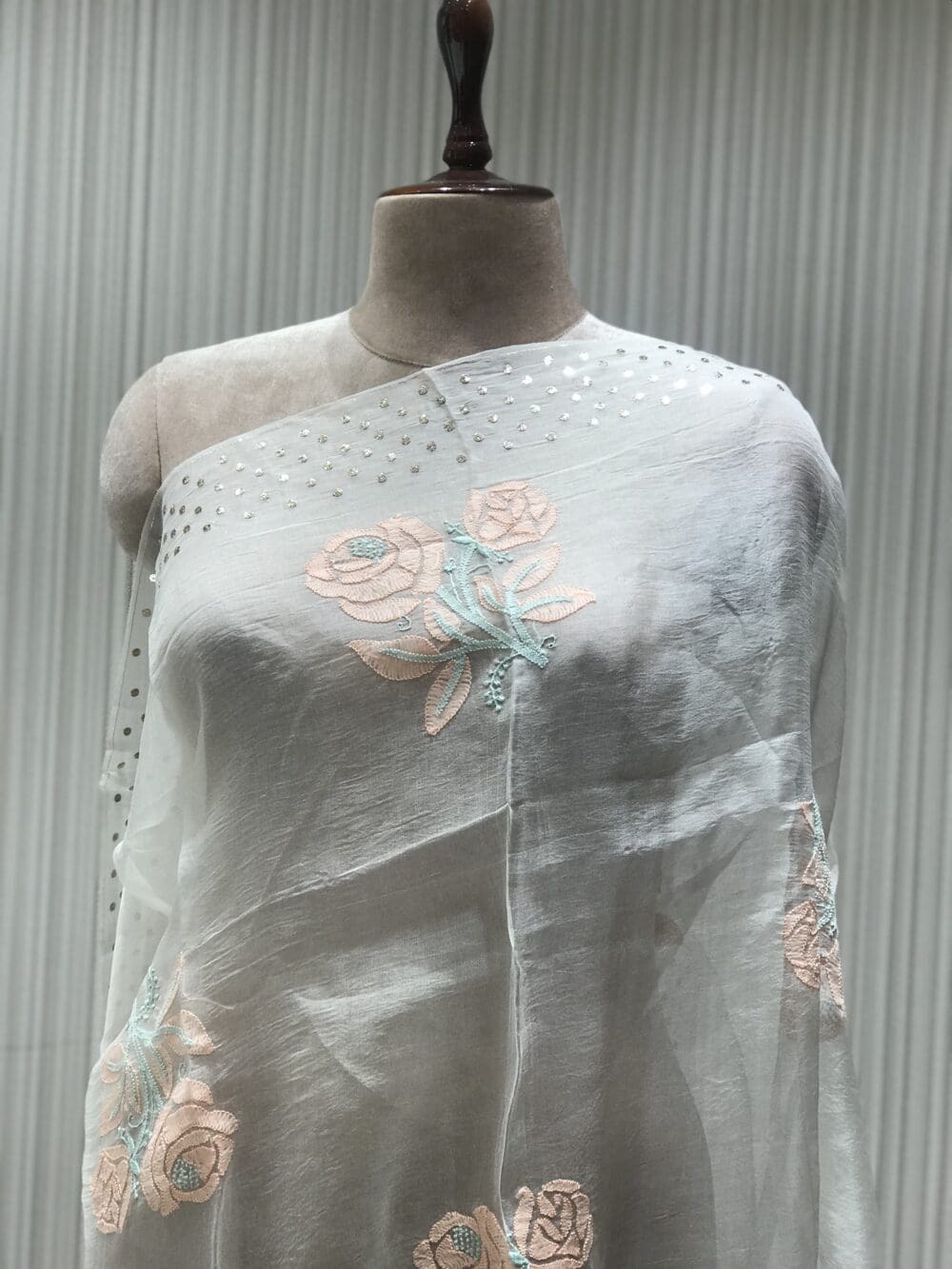 Embroidered Mukaish Dupatta | Organza Silk