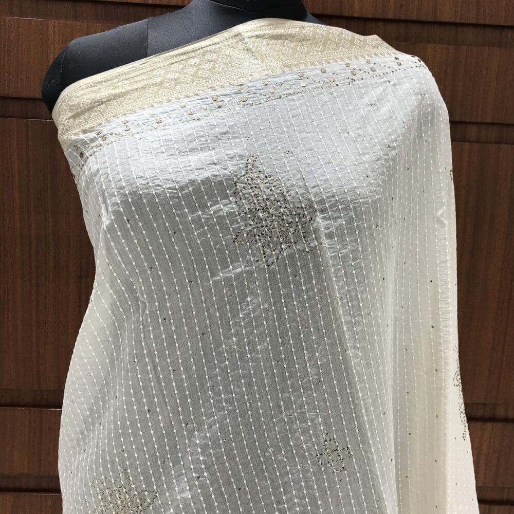 Embroidered Mukaish Dupatta | Chanderi Silk