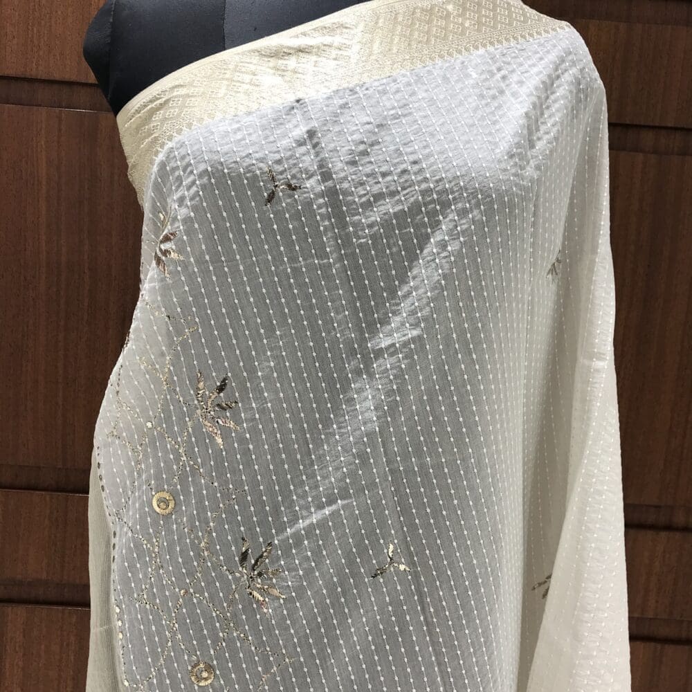 STC3558-CHANDERI SILK MUKAISH WORK DYEABLE DUPATTA-STC3558-1 Embroidered Mukaish Dupatta | Chanderi Silk