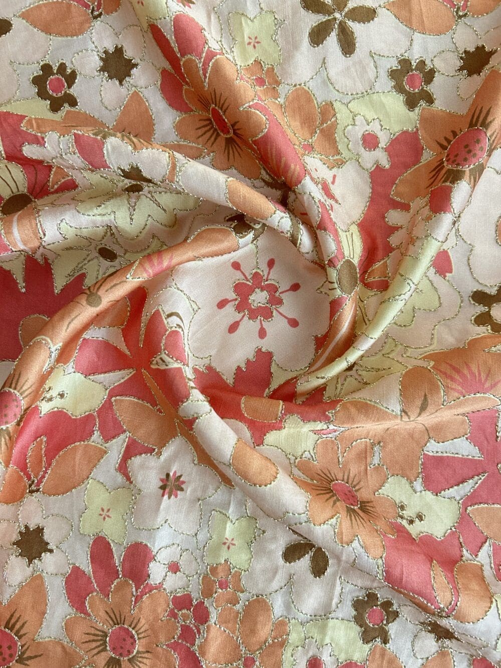 Printed Linen Satin Embroidery