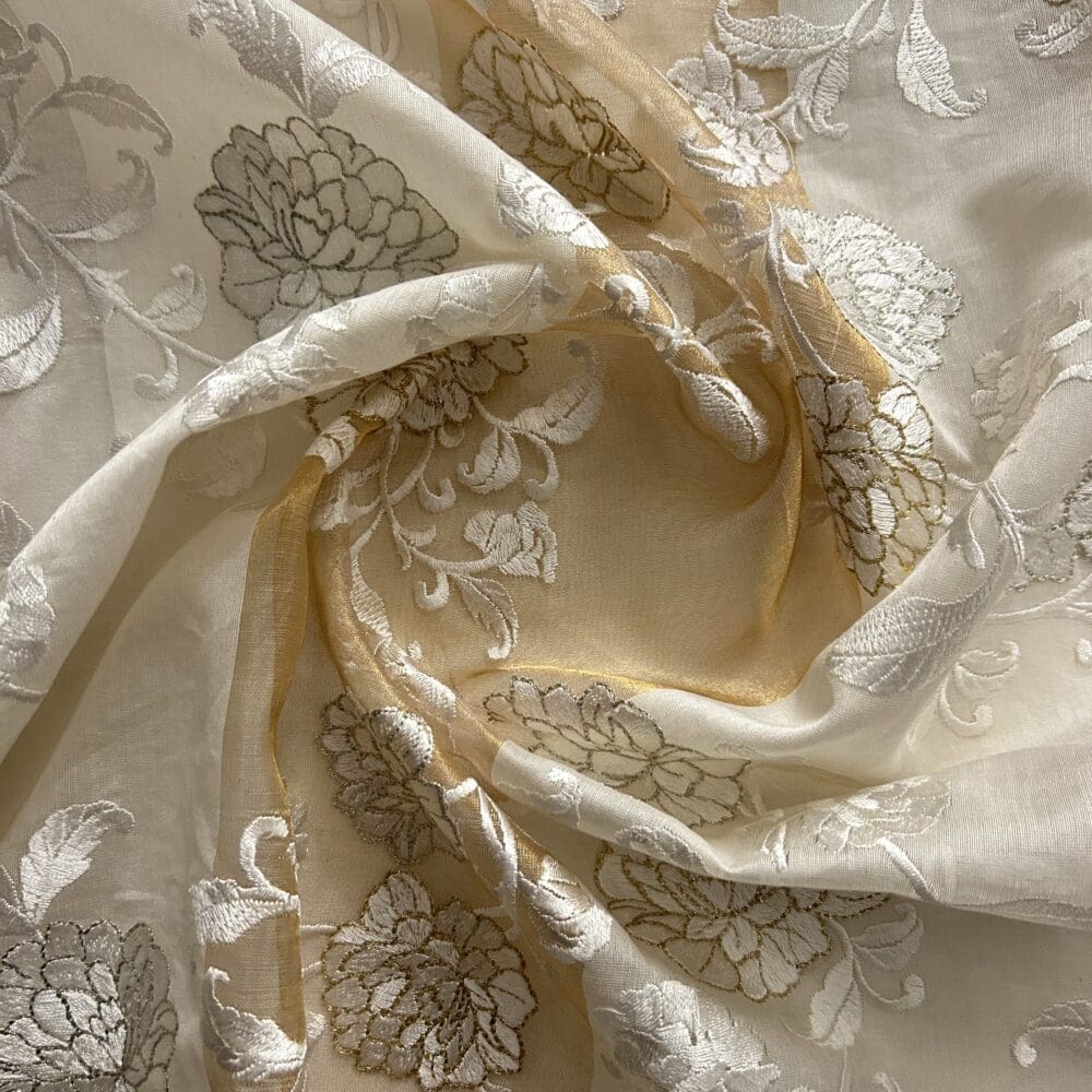 Silk Chanderi Tissue Stripes Embroidery
