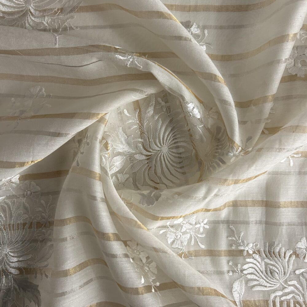 Silk Chanderi Tissue Stripes Embroidery